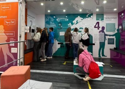 Schülerinnen und Schüler an den einzelnen Stationen im Kolping-Mobil